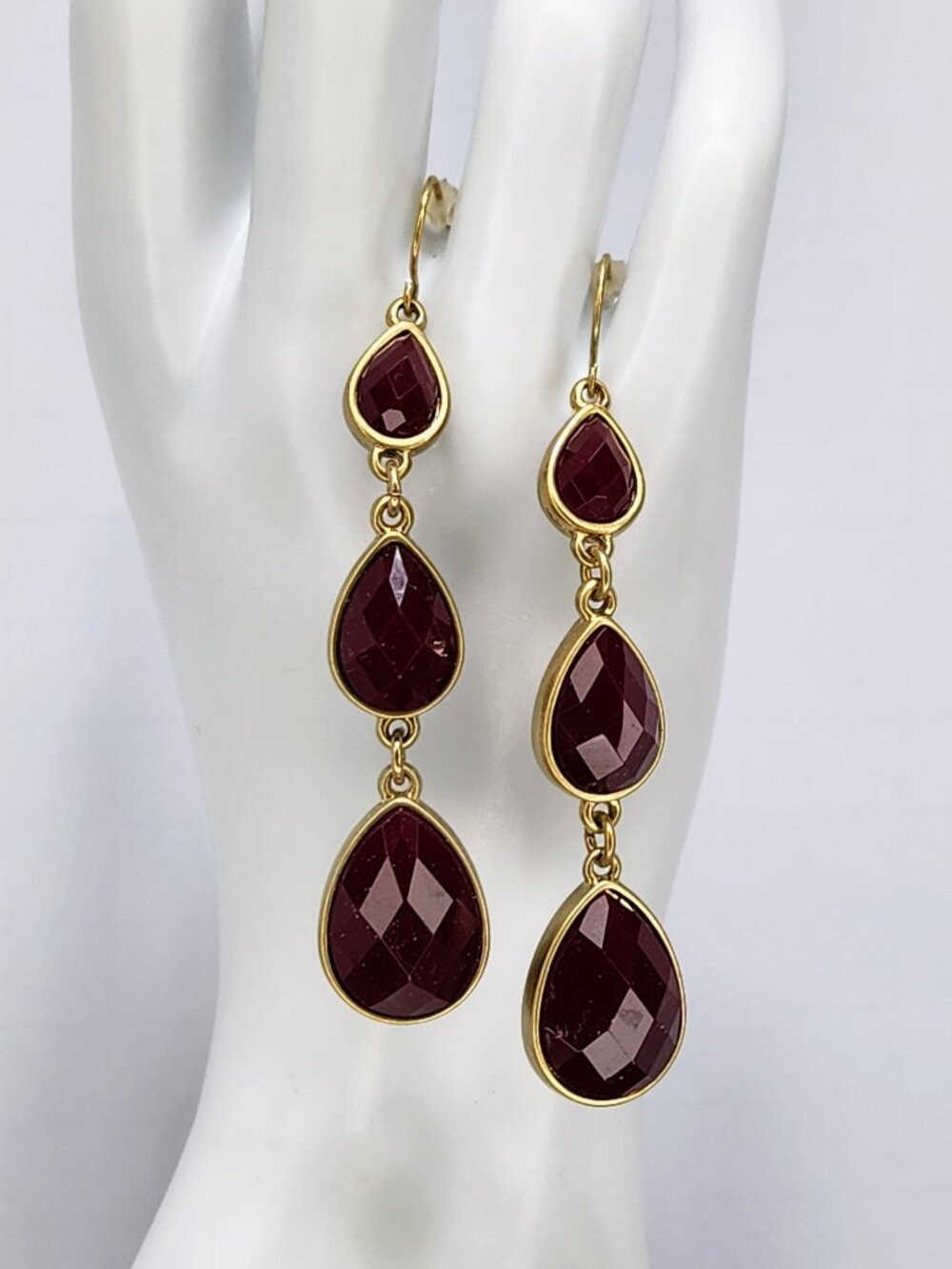 Burgundy Cascade Triple Teardrop Statement Earrings